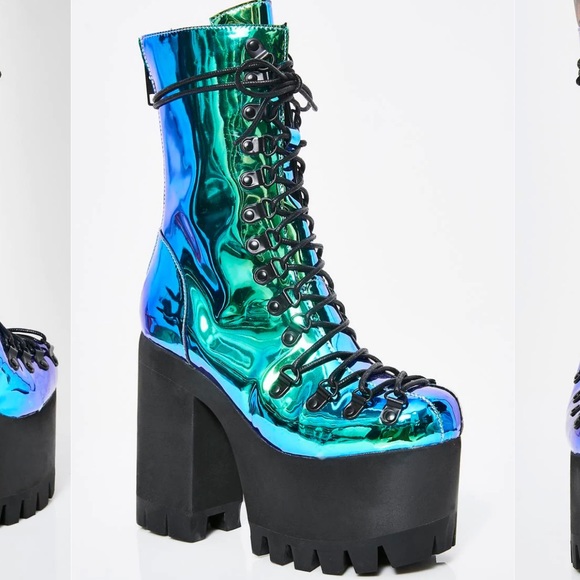 Rare boot metallic teal moonstone heel platform current mood rave festival edm - Picture 3 of 14